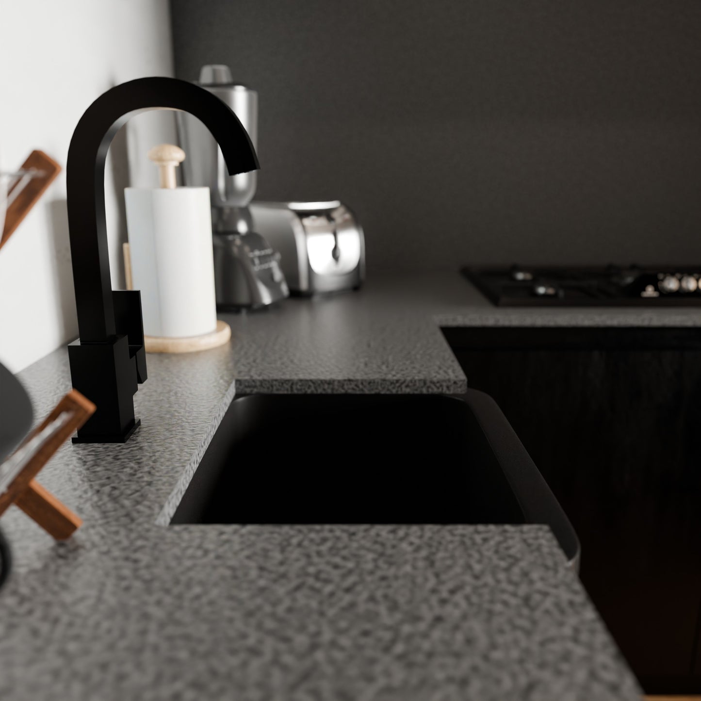 18-inch Single Bowl Black Granite Bar Sink with Apron - NKS-18SBPAN