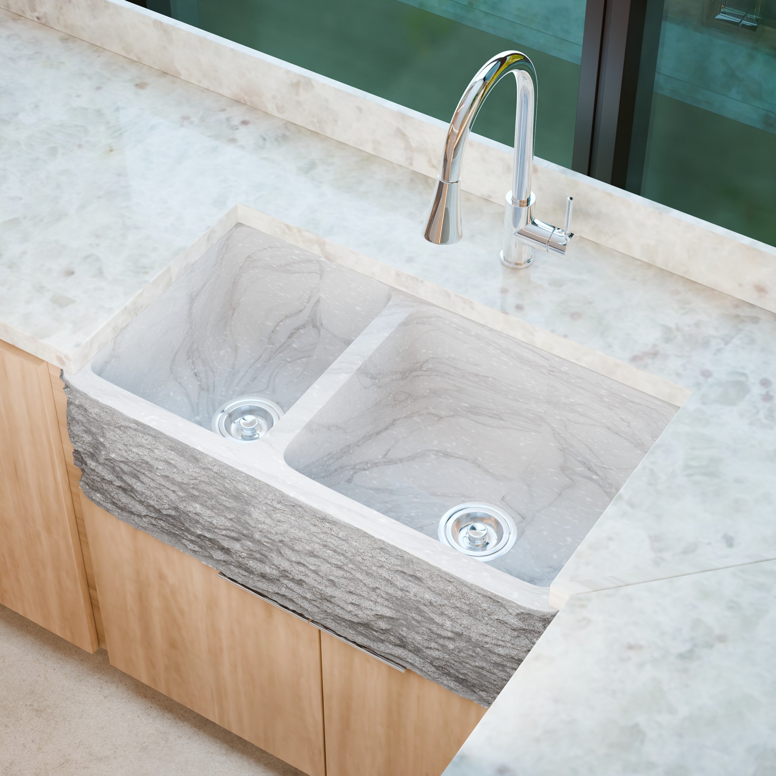 NanaBURTON ウィーリーデック バートン 60L Reversible 60/40 Kitchen Sink in Carrara White Marble w