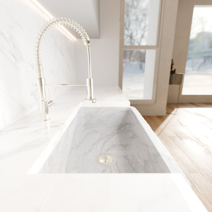 Single Bowl Kitchen Sink in Carrara White Marble with Natural Chiseled Apron - NKS-SBNCW
