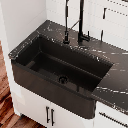 Single Bowl Kitchen Sink in Absolute Black Granite with Polished Apron - NKS-SBPAN