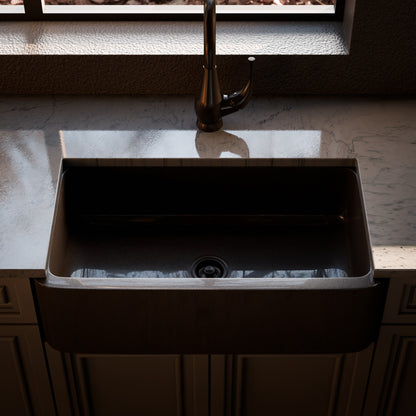 Single Bowl Kitchen Sink in Absolute Black Granite with Polished Apron - NKS-SBPAN