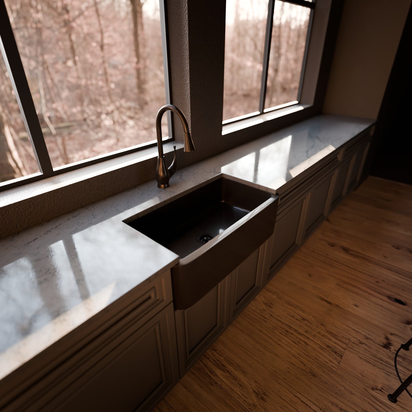 Single Bowl Kitchen Sink in Absolute Black Granite with Polished Apron - NKS-SBPAN