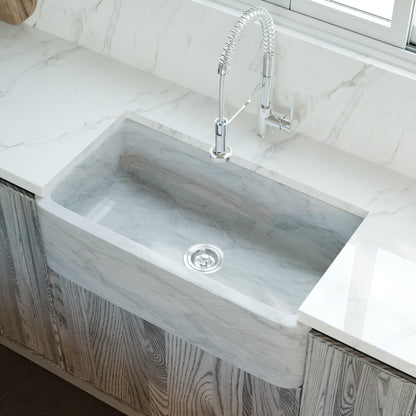 Single Bowl Kitchen Sink in Carrara White Marble with Polished Apron - NKS-SBPCW