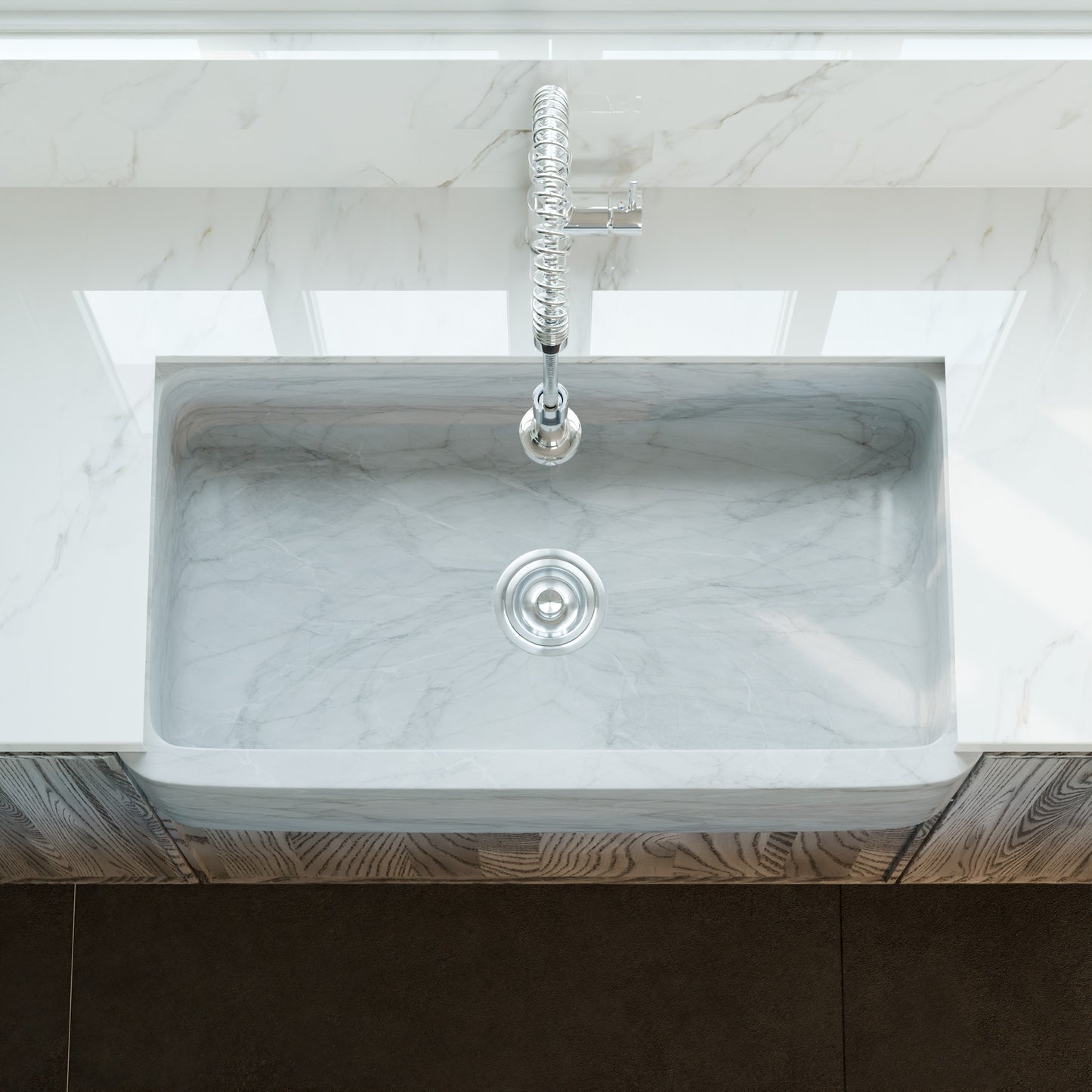 Single Bowl Kitchen Sink in Carrara White Marble with Polished Apron - NKS-SBPCW