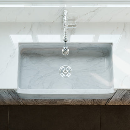 Single Bowl Kitchen Sink in Carrara White Marble with Polished Apron - NKS-SBPCW