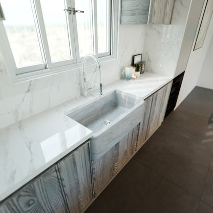 Single Bowl Kitchen Sink in Carrara White Marble with Polished Apron - NKS-SBPCW