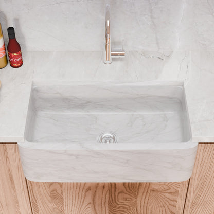 Single Bowl Kitchen Sink in Carrara White Marble with Polished Apron - NKS-SBPCW
