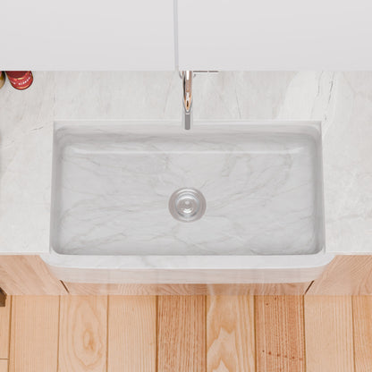 Single Bowl Kitchen Sink in Carrara White Marble with Polished Apron - NKS-SBPCW