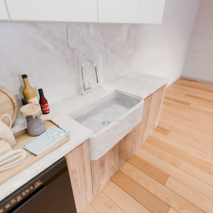 Single Bowl Kitchen Sink in Carrara White Marble with Polished Apron - NKS-SBPCW