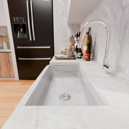 Single Bowl Kitchen Sink in Carrara White Marble with Polished Apron - NKS-SBPCW