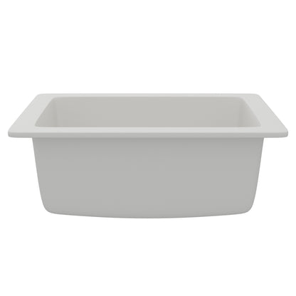 Novatto StoneCore Alpine White 24-inch single bowl bar sink with smooth surface and modern design, suitable for kitchen or bar use.