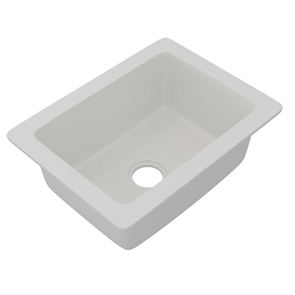 Novatto StoneCore Alpine White 24-inch single bowl bar sink with sleek white stone finish, ideal for kitchen or bar use.