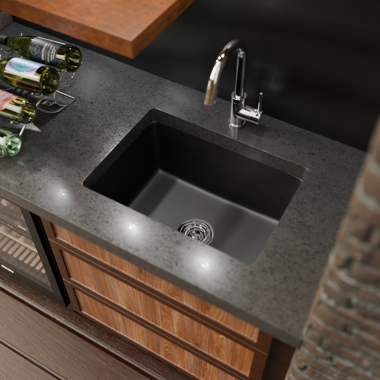 StoneCore Black 24-inch Single Bowl Kitchen or Bar Sink - NKS-SC24SB-BLCK