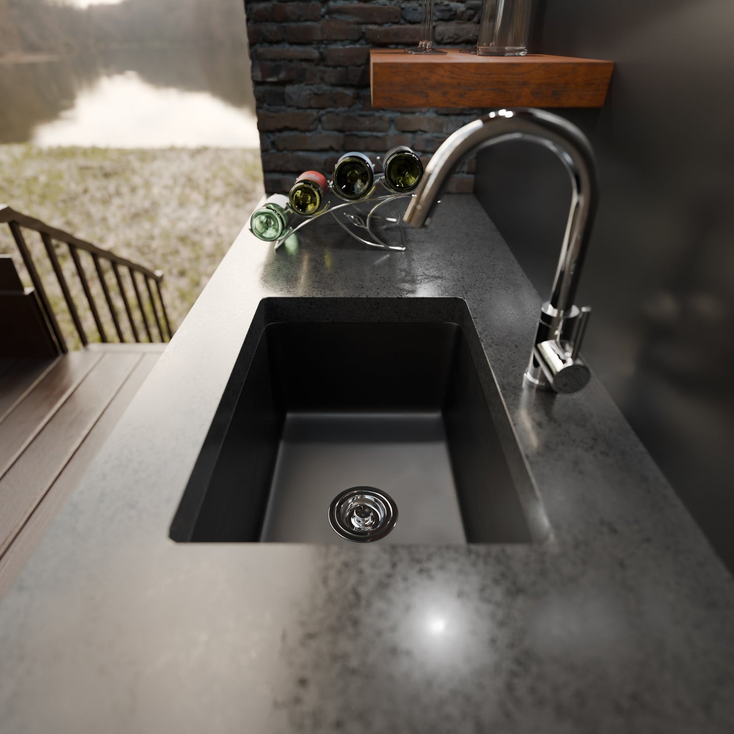 StoneCore Black 24-inch Single Bowl Kitchen or Bar Sink - NKS-SC24SB-BLCK