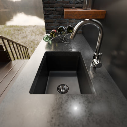 StoneCore Black 24-inch Single Bowl Kitchen or Bar Sink - NKS-SC24SB-BLCK