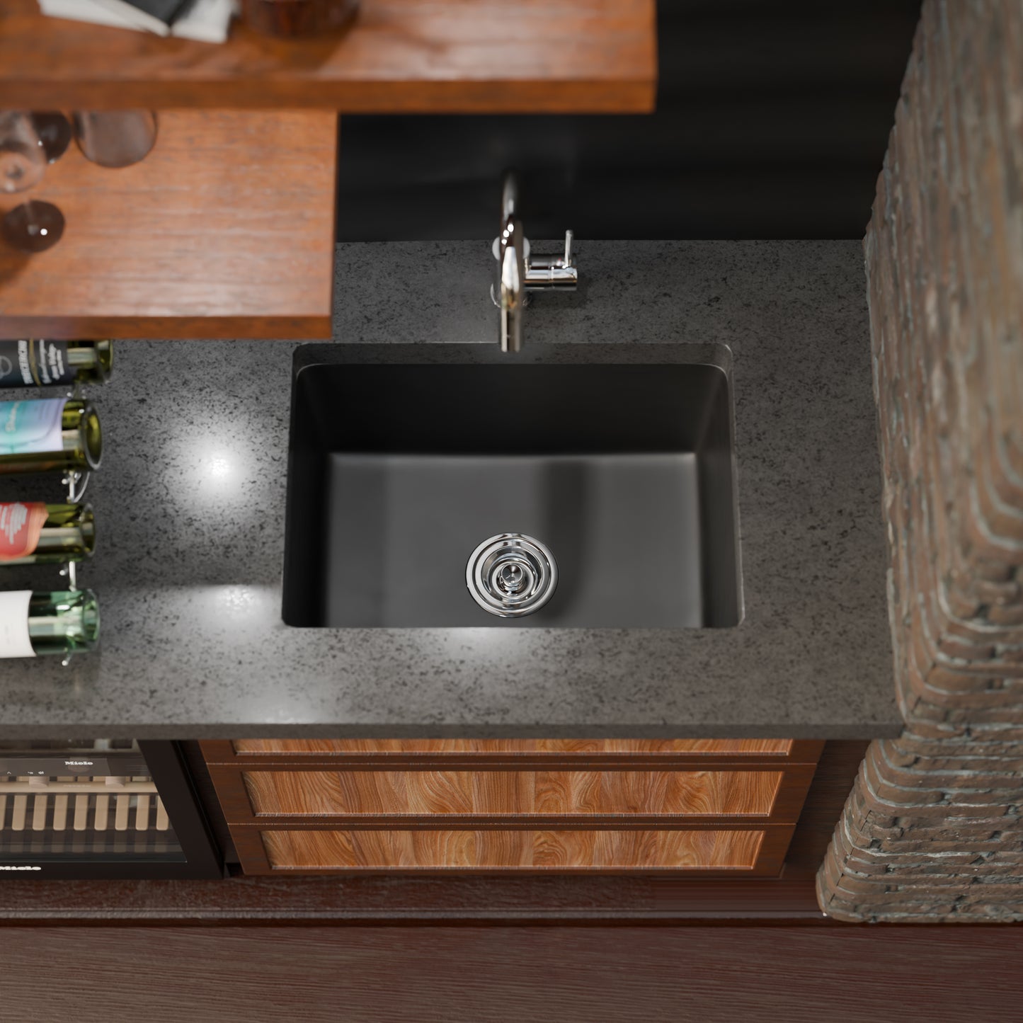 StoneCore Black 24-inch Single Bowl Kitchen or Bar Sink - NKS-SC24SB-BLCK