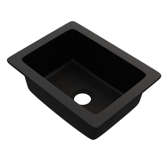 StoneCore Black 24-inch Single Bowl Kitchen or Bar Sink - NKS-SC24SB-BLCK