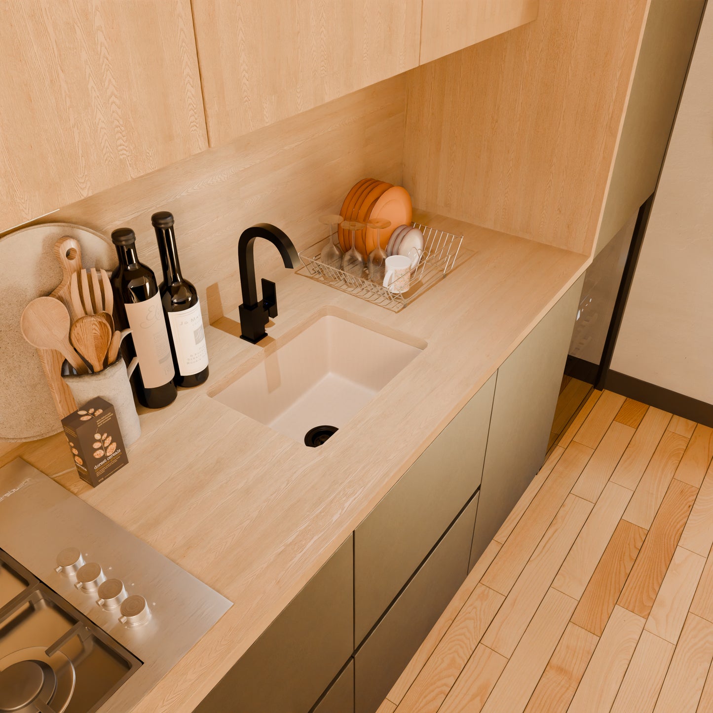 StoneCore Sandstone 24-inch Single Bowl Kitchen or Bar Sink - NKS-SC24SB-SNDS