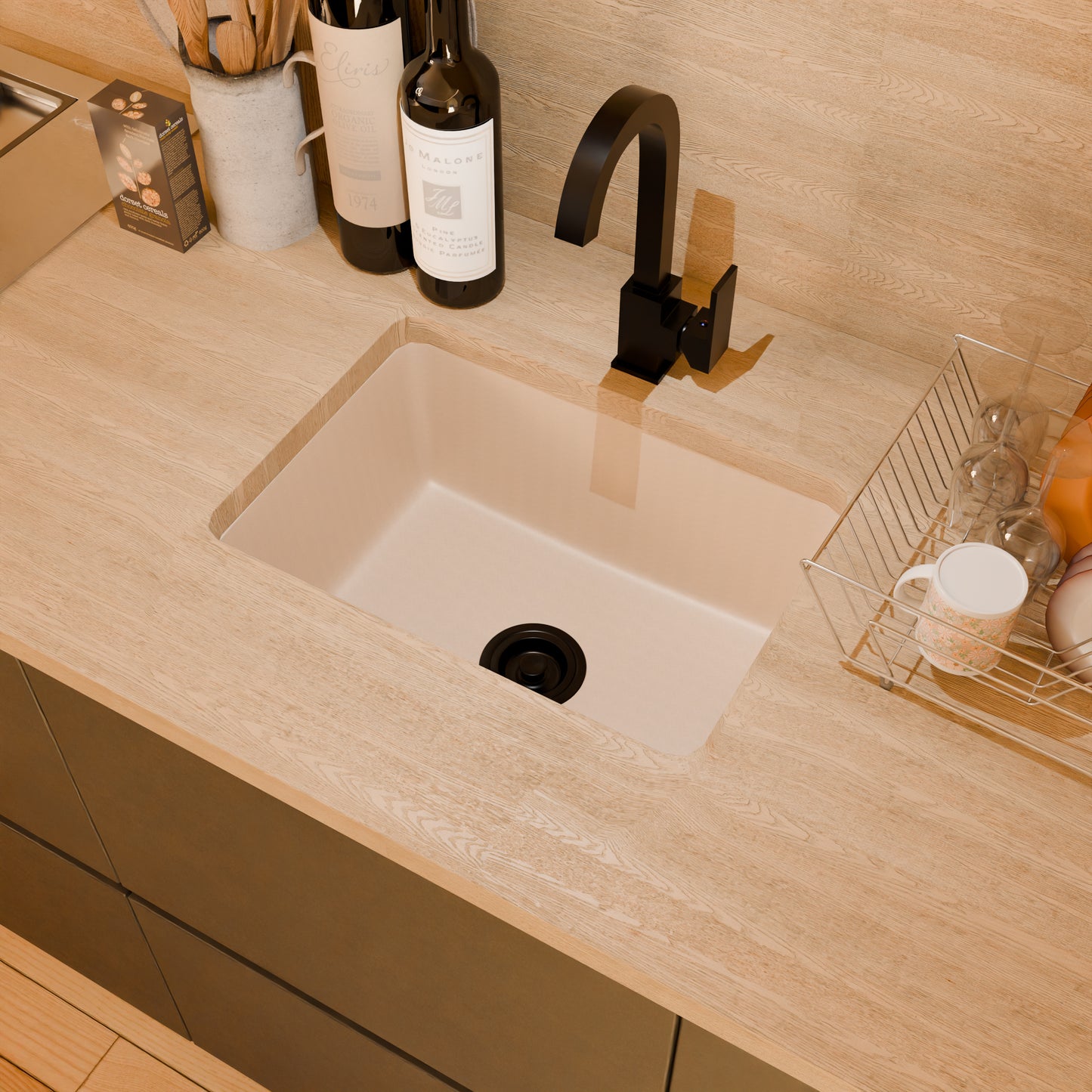 StoneCore Sandstone 24-inch Single Bowl Kitchen or Bar Sink - NKS-SC24SB-SNDS