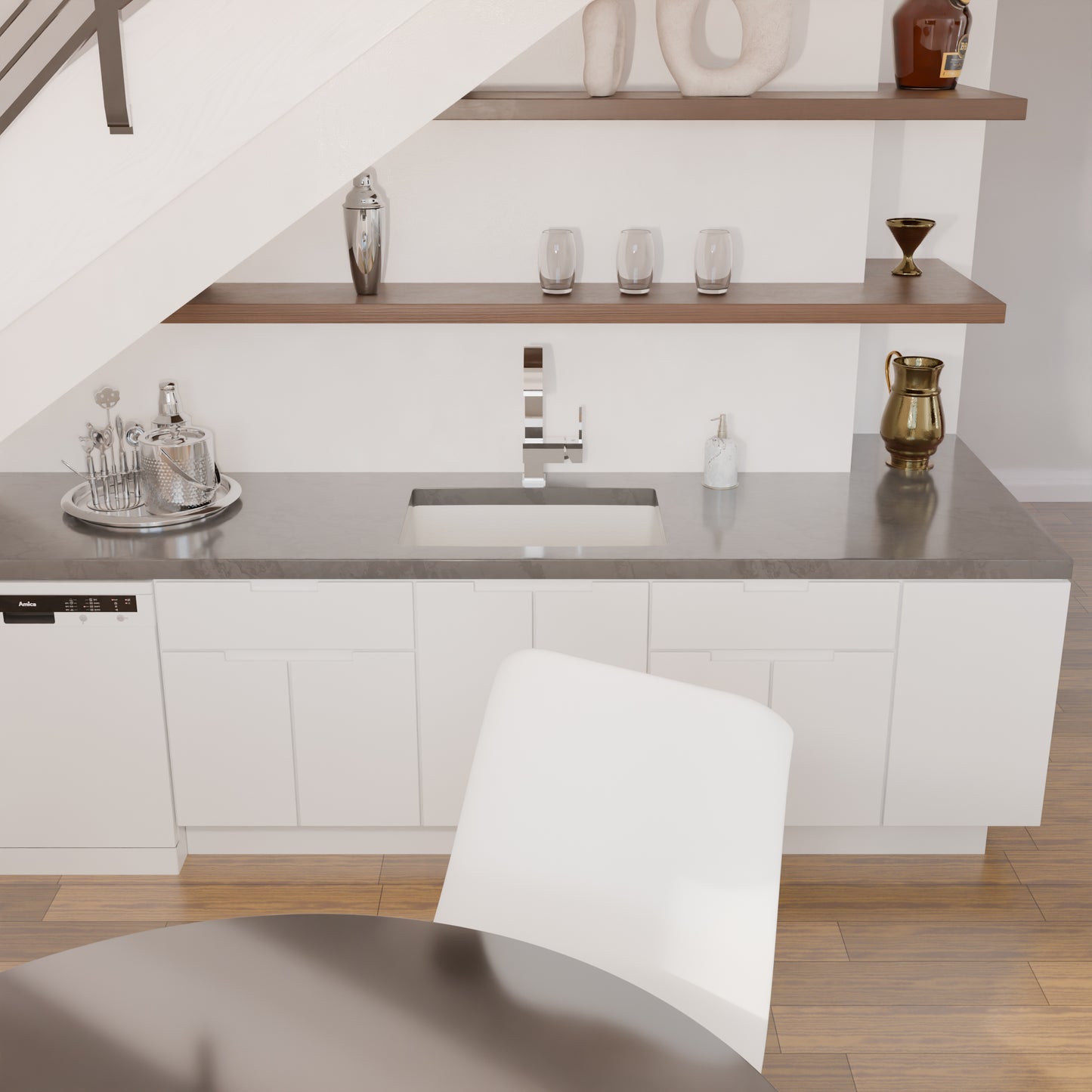 Novatto StoneCore Alpine White 24-inch single bowl bar sink with sleek design, perfect for kitchen or bar use.