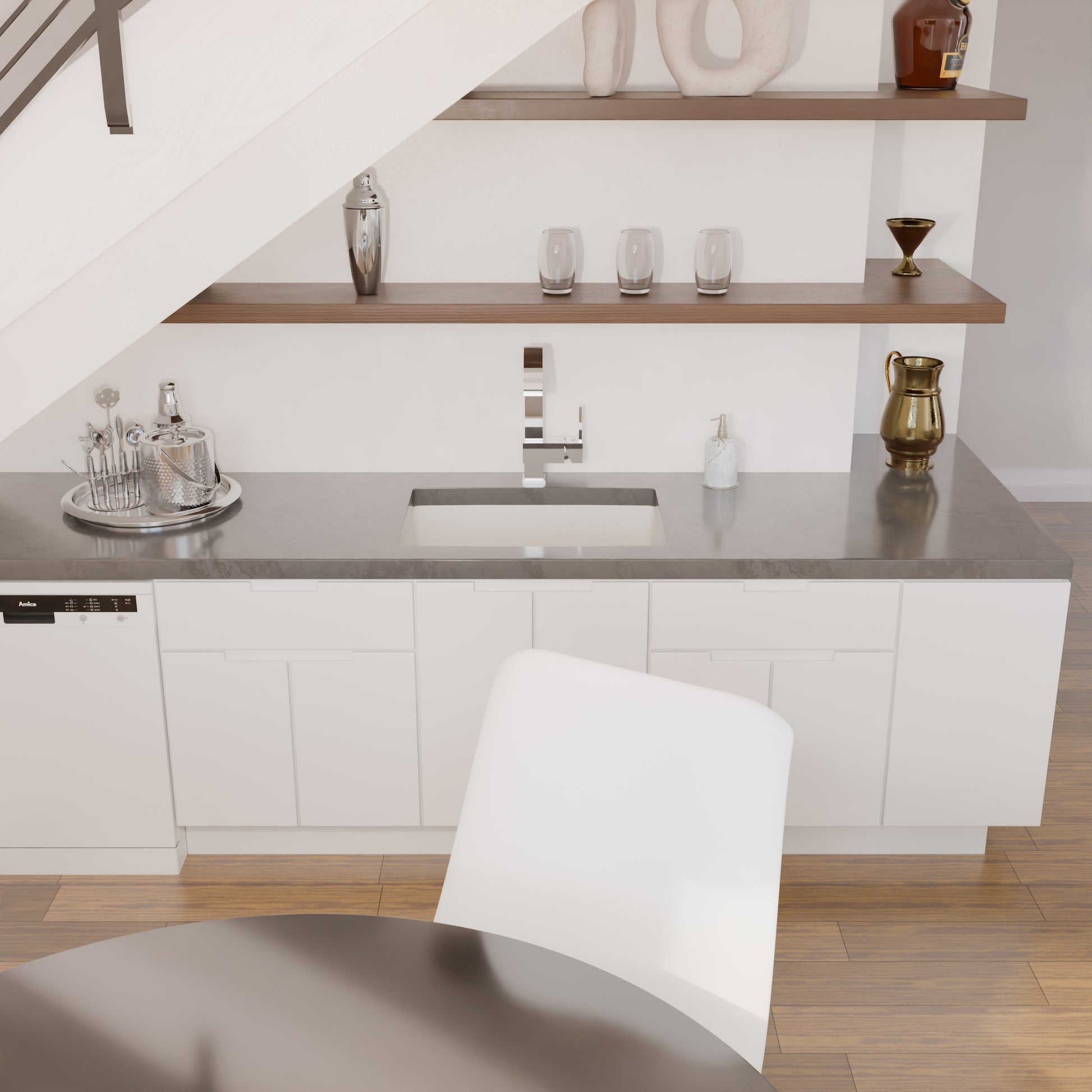 Novatto StoneCore Alpine White 24-inch single bowl bar sink with sleek design, perfect for kitchen or bar use.