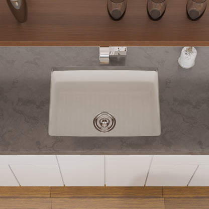 Novatto StoneCore Alpine White 24-inch single bowl bar sink with sleek white finish, ideal for kitchen or bar installation.