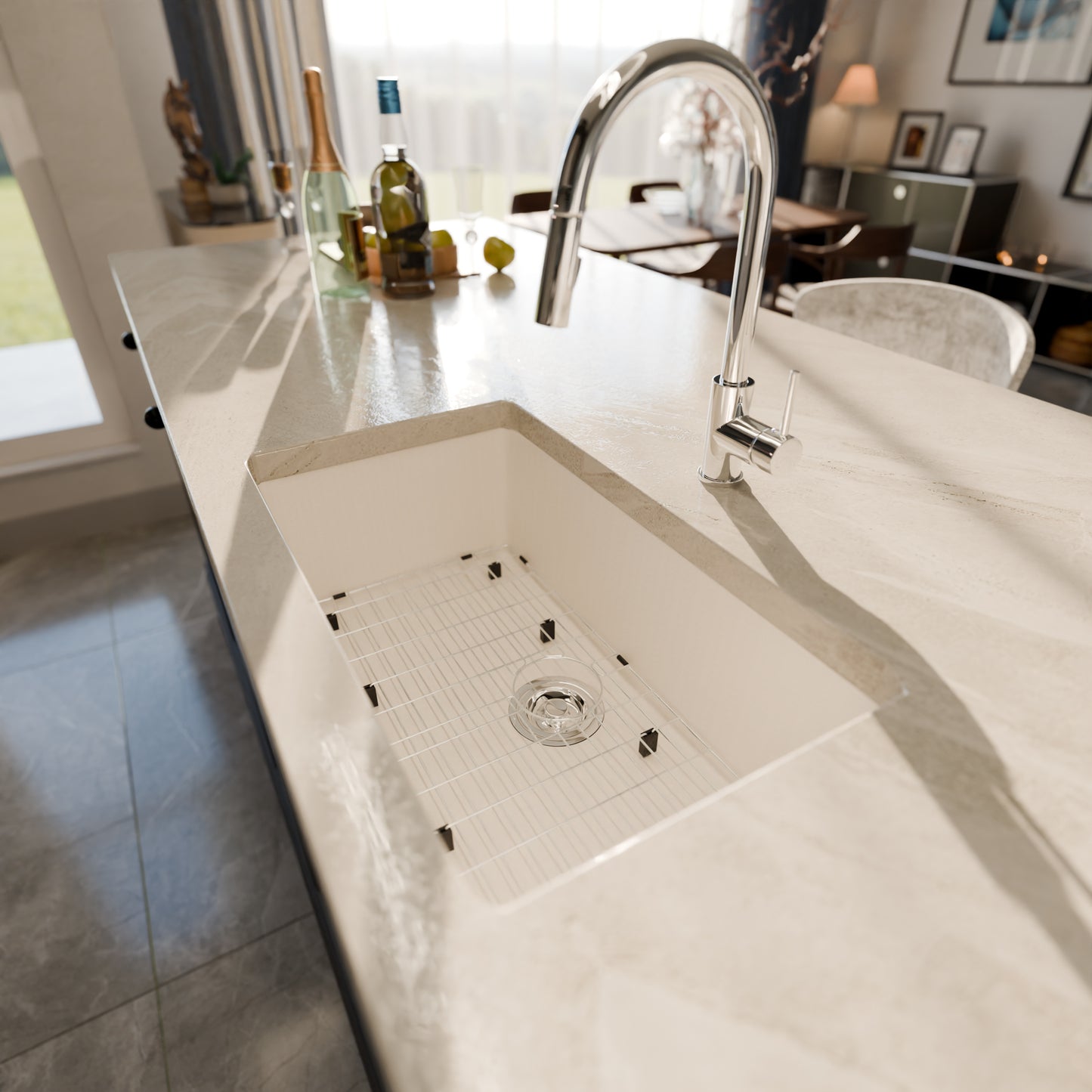 StoneCore 30-inch Single Bowl Kitchen Sink in Limestone - NKS-SC30SB-LMST