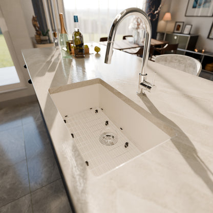 StoneCore 30-inch Single Bowl Kitchen Sink in Limestone - NKS-SC30SB-LMST