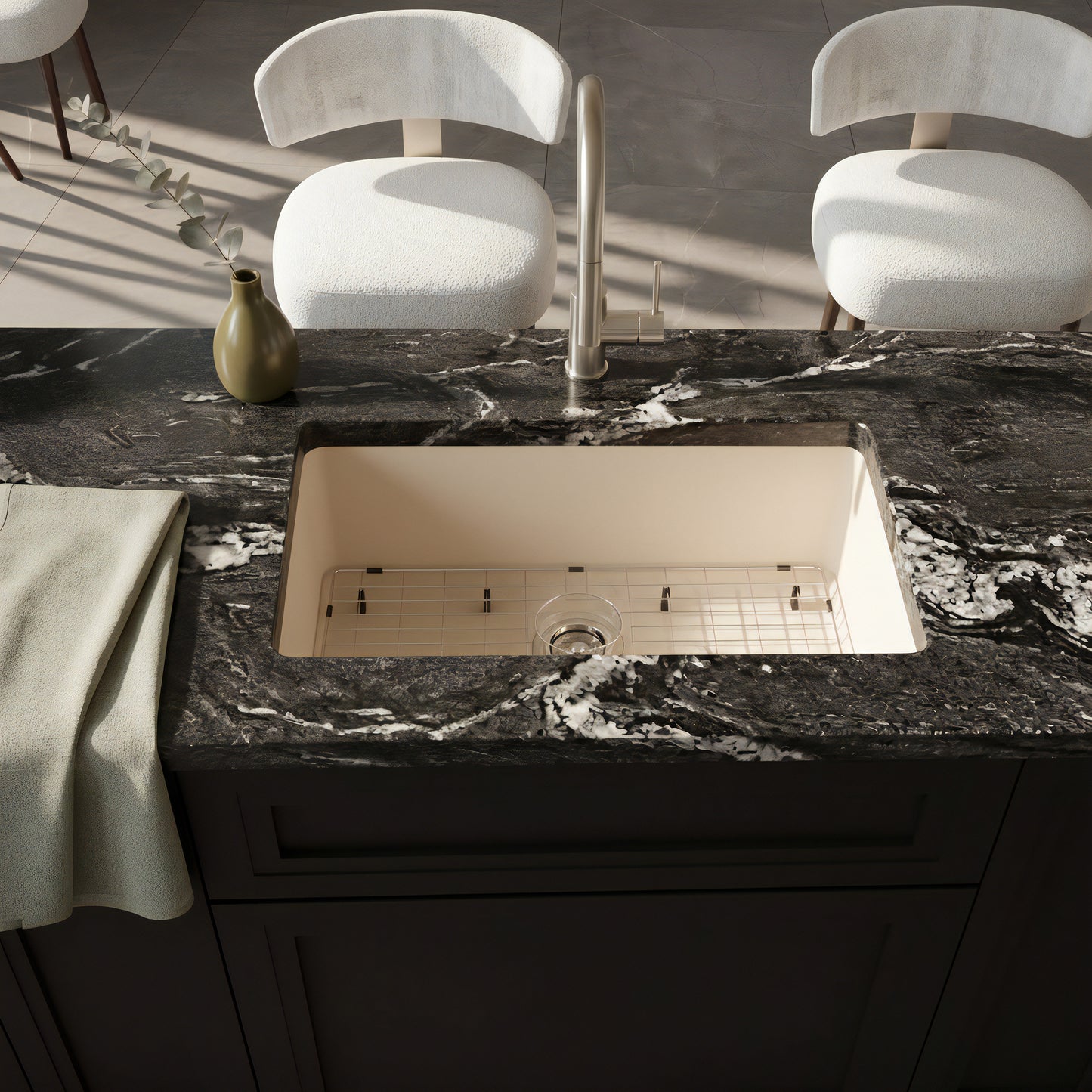 StoneCore 30-inch Single Bowl Kitchen Sink in Limestone - NKS-SC30SB-LMST