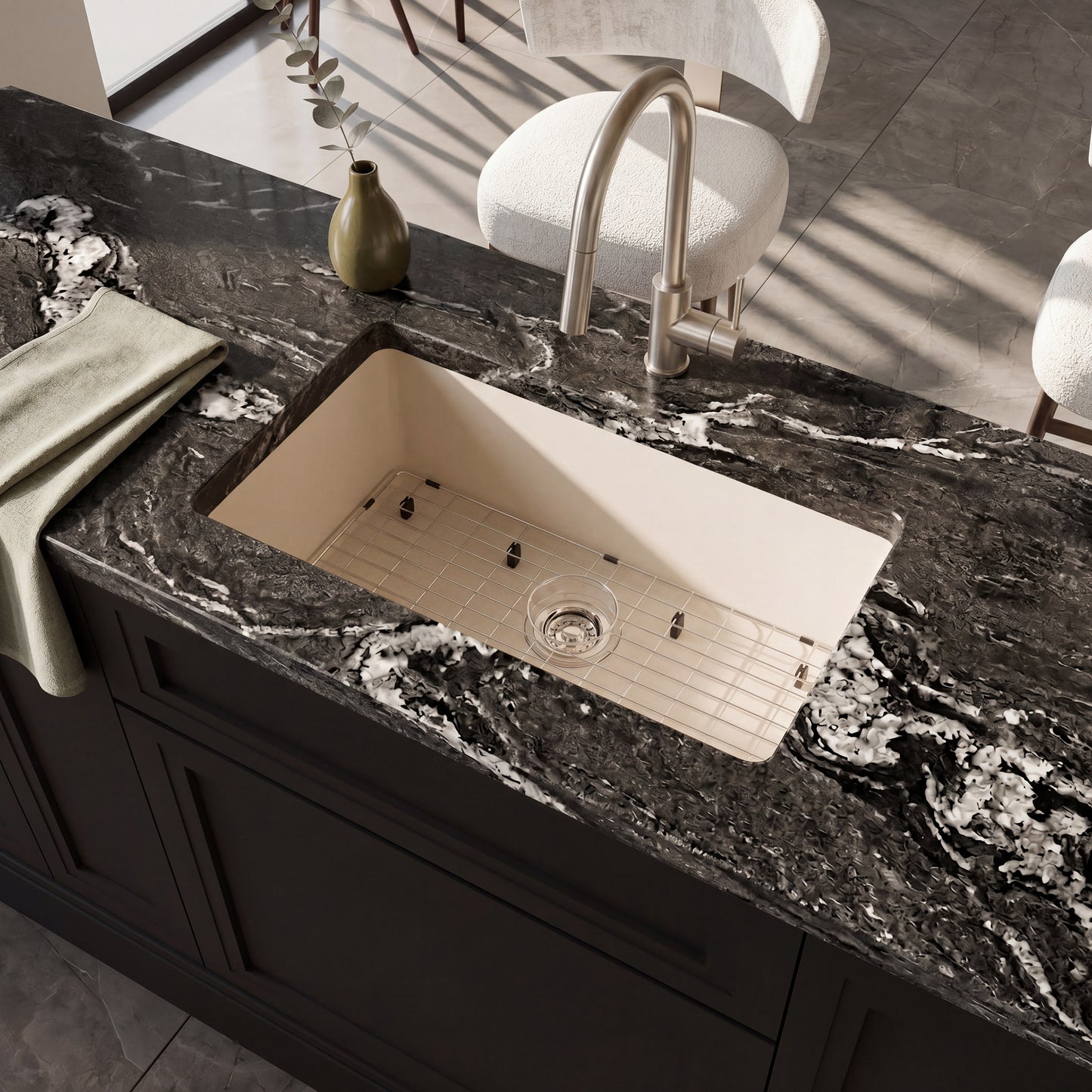 StoneCore 30-inch Single Bowl Kitchen Sink in Limestone - NKS-SC30SB-LMST