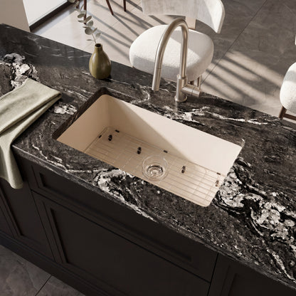 StoneCore 30-inch Single Bowl Kitchen Sink in Limestone - NKS-SC30SB-LMST