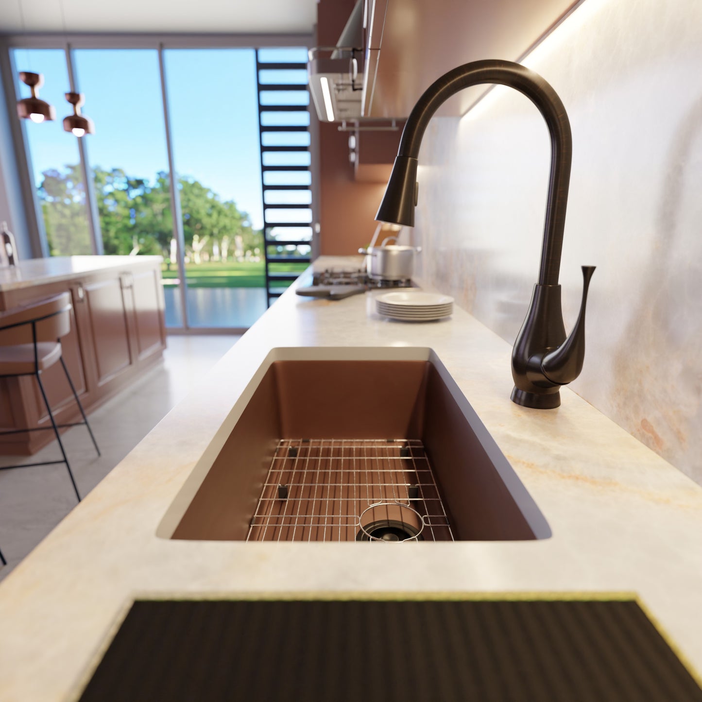 StoneCore 30-inch Single Bowl Kitchen Sink in Sienna Stone - NKS-SC30SB-SIESTN