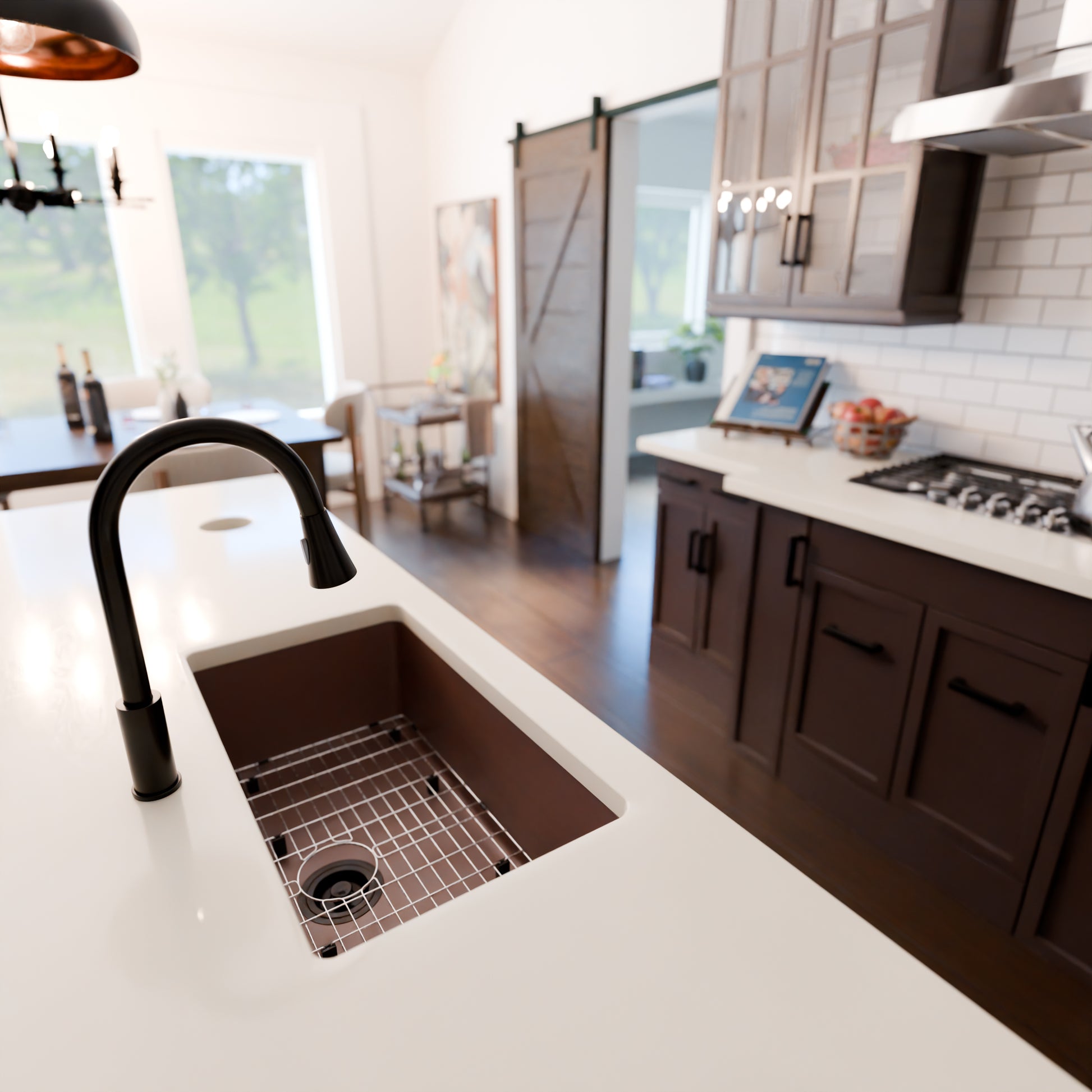 Novatto StoneCore 30-inch single bowl kitchen sink in Sienna Stone with natural stone finish and modern design.