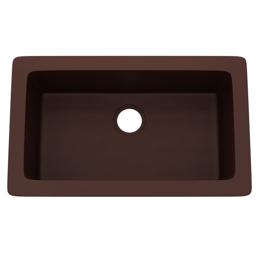 Novatto StoneCore 30-inch single bowl kitchen sink in Sienna Stone with smooth, durable surface and modern design.