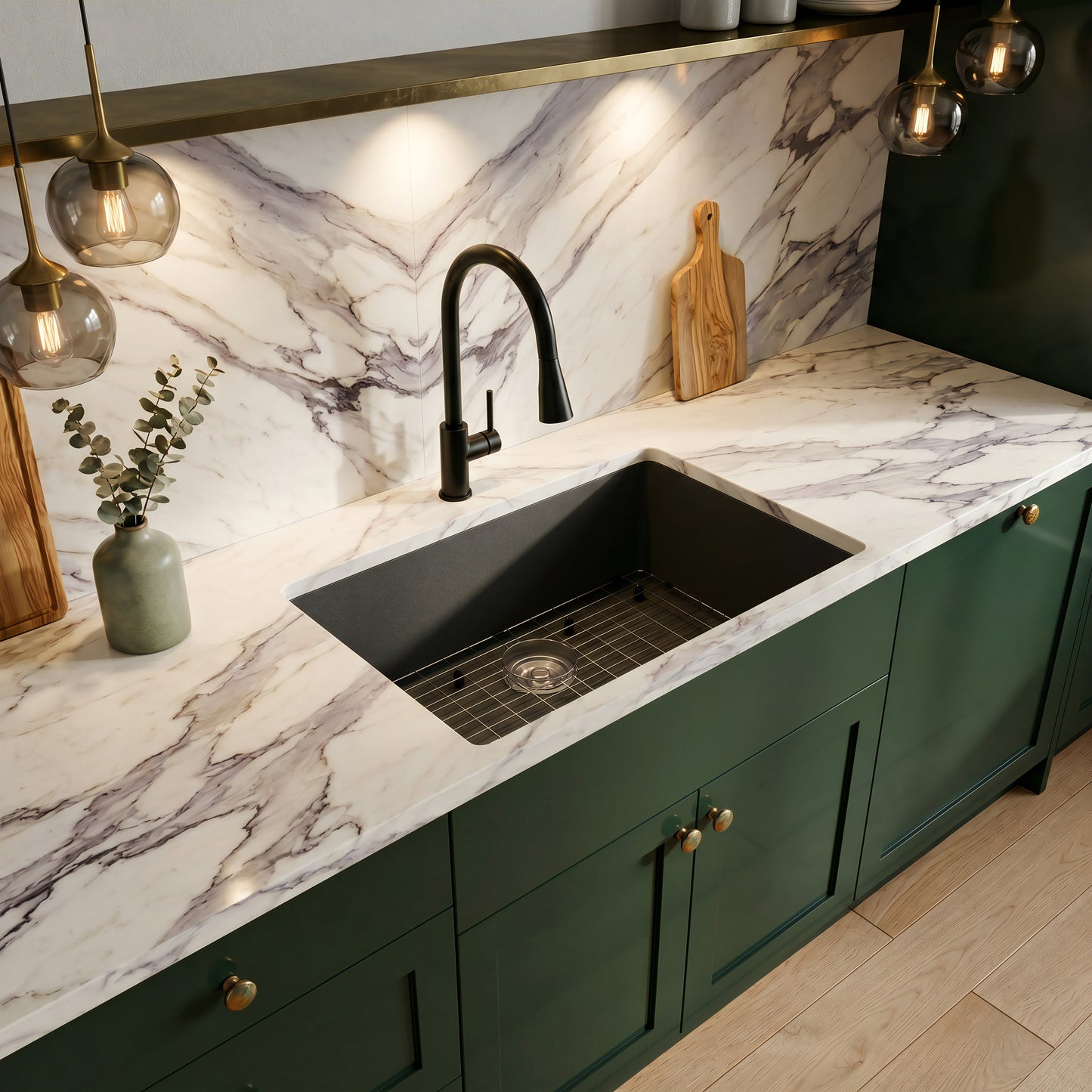 StoneCore 30-inch Single Bowl Kitchen Sink in Silver Granite - NKS-SC30SB-SLVGRNT