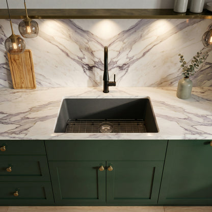 StoneCore 30-inch Single Bowl Kitchen Sink in Silver Granite - NKS-SC30SB-SLVGRNT