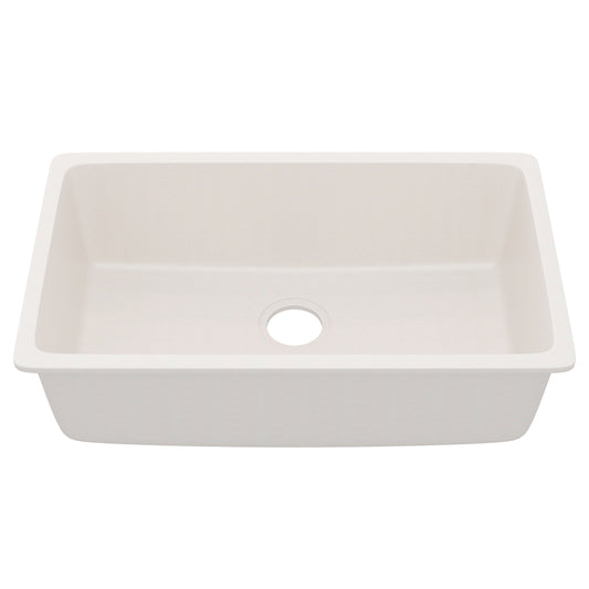 Novatto StoneCore 30-inch single bowl kitchen sink in sandstone with smooth finish and modern design.