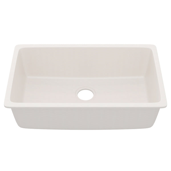 Novatto StoneCore 30-inch single bowl kitchen sink in sandstone with smooth finish and modern design.