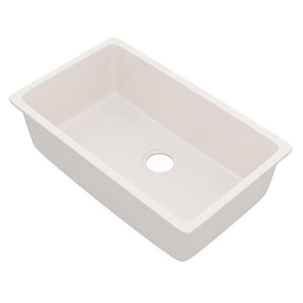 Novatto StoneCore 30-inch single bowl kitchen sink in sandstone with a smooth, durable finish and modern design.