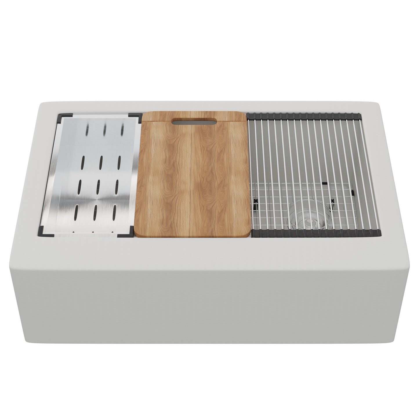 StoneCore Single Bowl Farmhouse Kitchen Sink Kit in Alpine White - NKS-SC33SBFARM-ALPWHT
