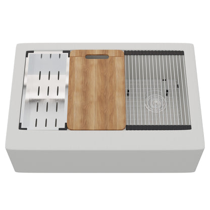 StoneCore Single Bowl Farmhouse Kitchen Sink Kit in Alpine White - NKS-SC33SBFARM-ALPWHT