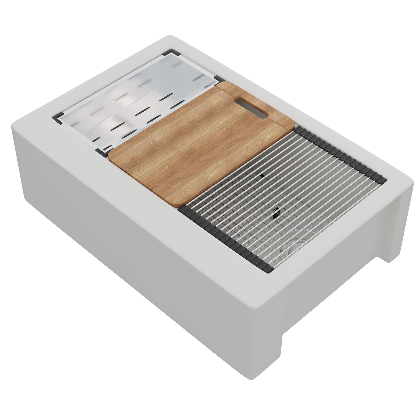 StoneCore Single Bowl Farmhouse Kitchen Sink Kit in Alpine White - NKS-SC33SBFARM-ALPWHT