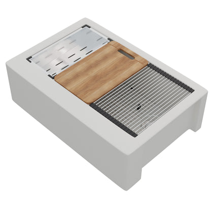 StoneCore Single Bowl Farmhouse Kitchen Sink Kit in Alpine White - NKS-SC33SBFARM-ALPWHT