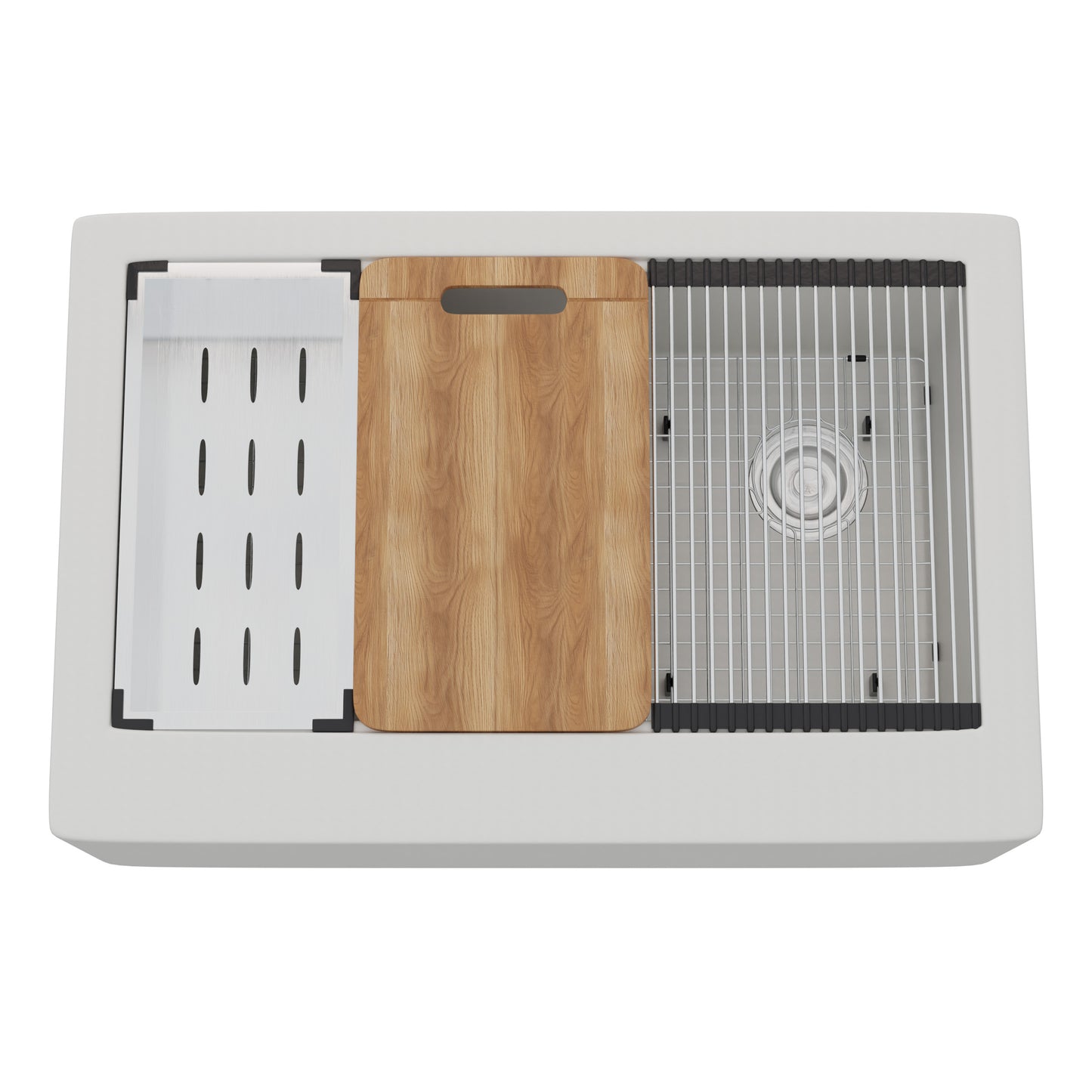 StoneCore Single Bowl Farmhouse Kitchen Sink Kit in Alpine White - NKS-SC33SBFARM-ALPWHT
