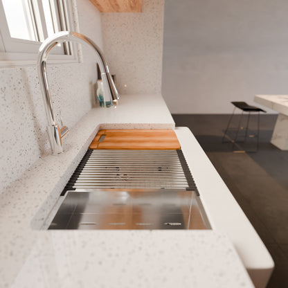 StoneCore Single Bowl Farmhouse Kitchen Sink Kit in Alpine White - NKS-SC33SBFARM-ALPWHT