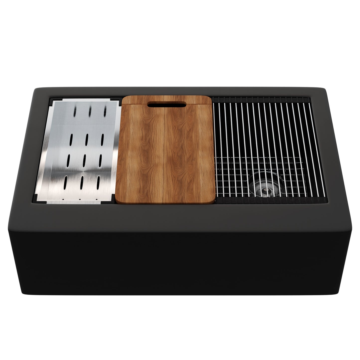 StoneCore Single Bowl Farmhouse Kitchen Sink Kit in Black - NKS-SC33SBFARM-BLCK