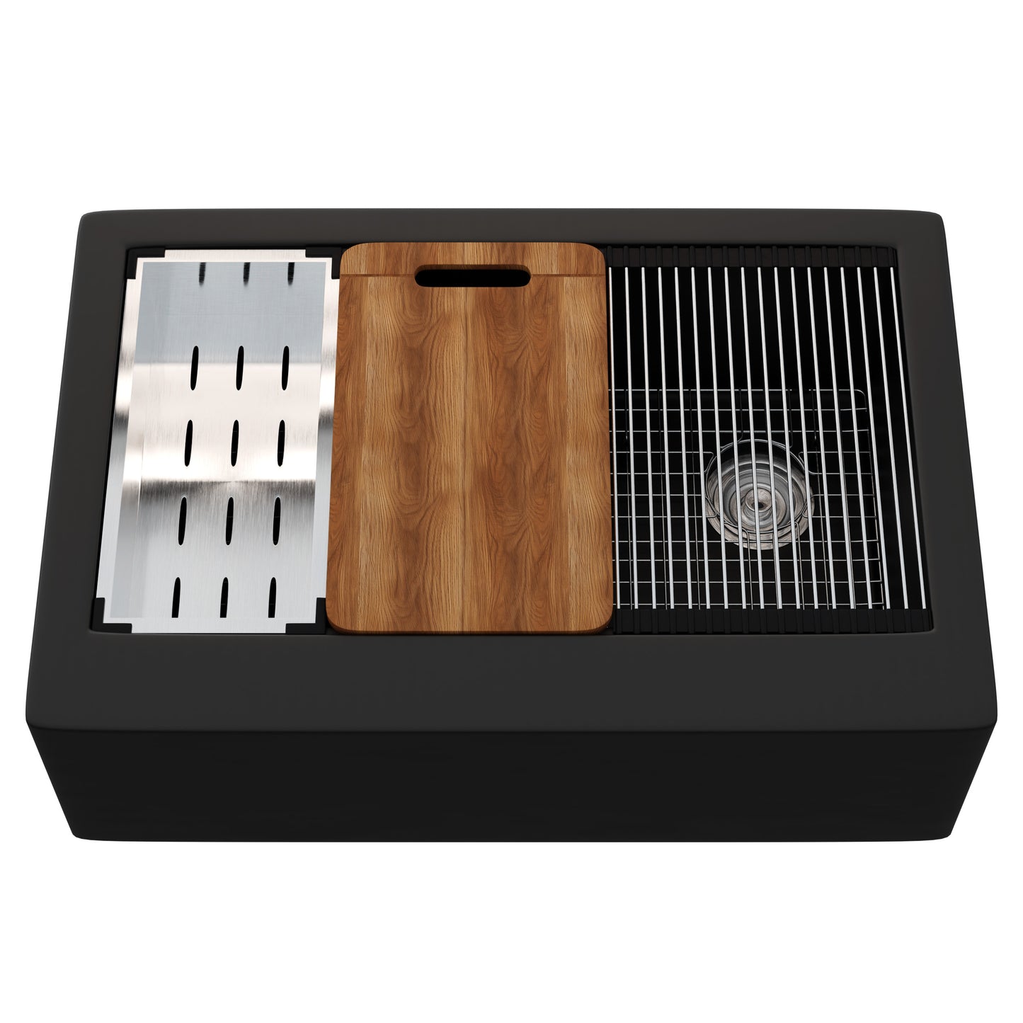 StoneCore Single Bowl Farmhouse Kitchen Sink Kit in Black - NKS-SC33SBFARM-BLCK