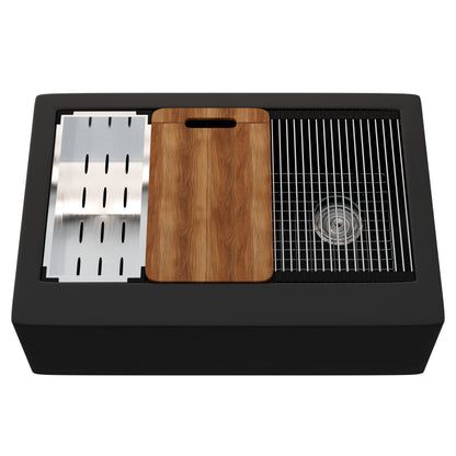 StoneCore Single Bowl Farmhouse Kitchen Sink Kit in Black - NKS-SC33SBFARM-BLCK