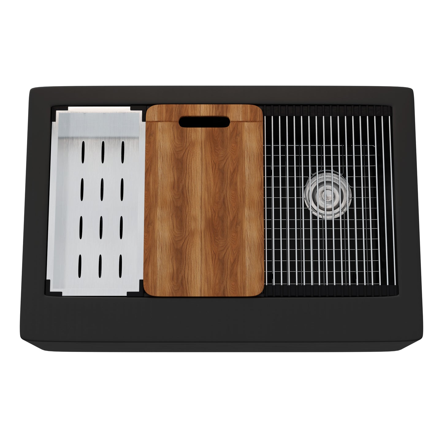 StoneCore Single Bowl Farmhouse Kitchen Sink Kit in Black - NKS-SC33SBFARM-BLCK