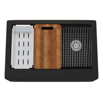 StoneCore Single Bowl Farmhouse Kitchen Sink Kit in Black - NKS-SC33SBFARM-BLCK